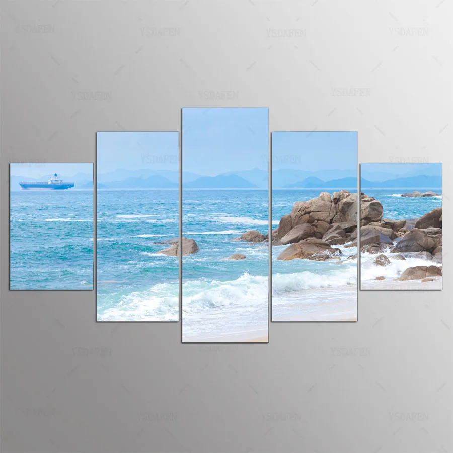 

5 panel Modern Beach hd Art print canvas art wall framed paintings for living room wall picture kn-488
