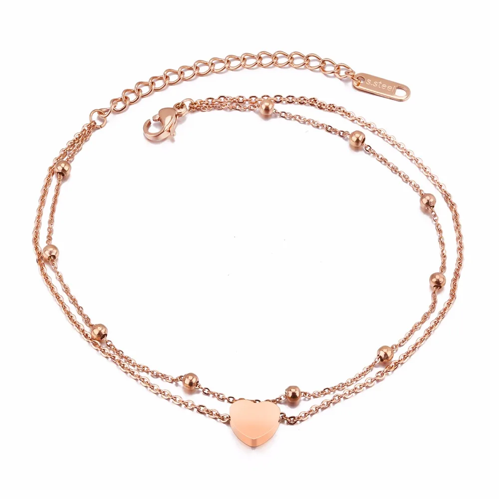 Fashion Charm Heart double-deck Anklets For Women Rose Gold Color Stainless Steel Ladies Female Foot Bracelet Jewelry Gift
Fashion Charm Heart double-deck Anklets For Women Rose Gold Color Stainless Steel Ladies Female Foot Bracelet Jewelry Gift