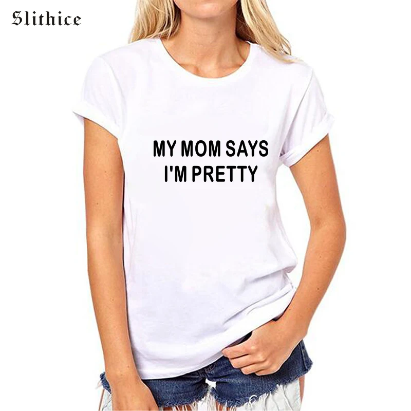 Модная женская футболка Slithice с надписью «MY MOM PRETTY», футболка с коротким рукавом, белая, черная Повседневная Женская футболка с принтом, Топ
Модная женская футболка Slithice с надписью «MY MOM PRETTY», футболка с коротким рукавом, белая, черная Повседневная Женская футболка с принтом, Топ