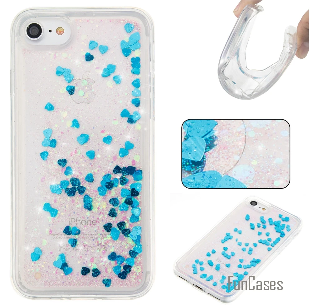 Coque Bling Love Heart Stars Мягкий ТПУ чехол для телефона iPhone 7 Funda Quicksand сотовый Чехол Plus