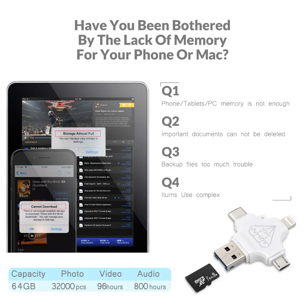 LEIZHAN USB Flash Drive photo stick for iphone android phone Micro SD 128GB 64GB 32GB 16GB TF card usb memory stick 3.0 pendrive
LEIZHAN USB Flash Drive photo stick for iphone android phone Micro SD 128GB 64GB 32GB 16GB TF card usb memory stick 3.0 pendrive