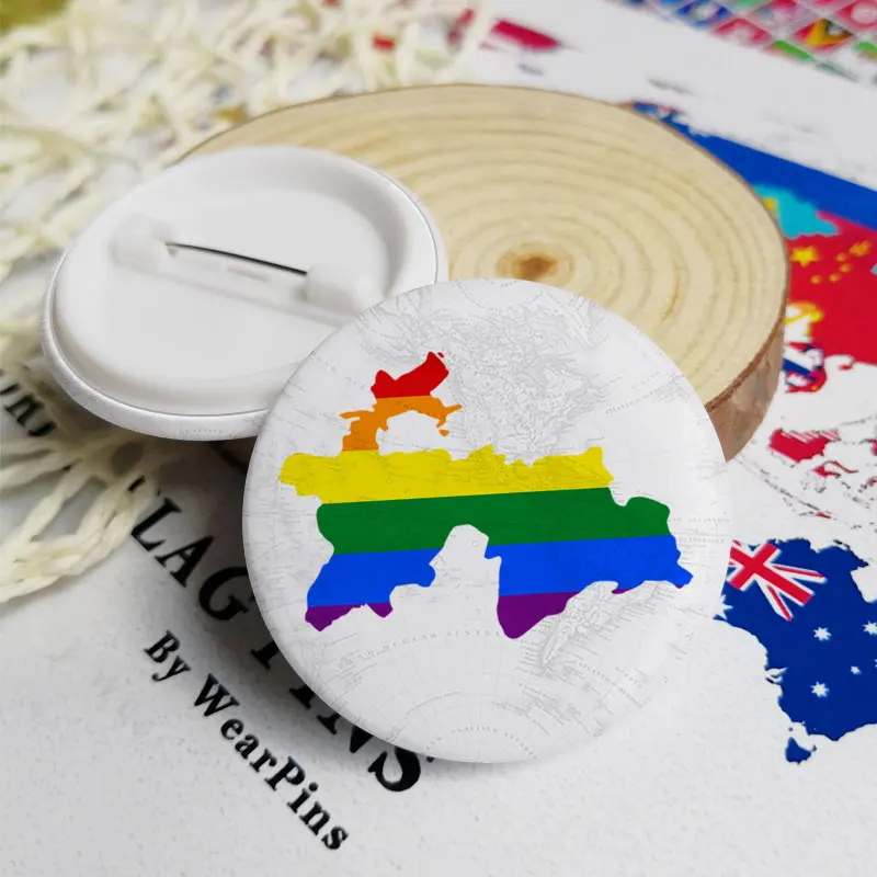 Tajikistan Flag Map Tin Button Pins LGBT Gay Rainbow Pride Badges | Украшения и аксессуары