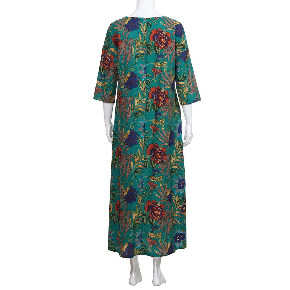 Ankle-Length Dress Pop Printing Floral Dresses Linen Causal Loose Dress Three Quarter Sleeve V-Neck Empire Sukienki
Ankle-Length Dress Pop Printing Floral Dresses Linen Causal Loose Dress Three Quarter Sleeve V-Neck Empire Sukienki