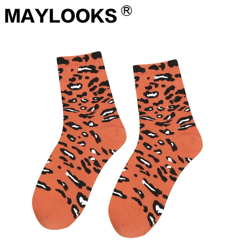 Maylooks Осенне-зимняя обувь Новые леопардовые носки женские личность хлопка W303 |