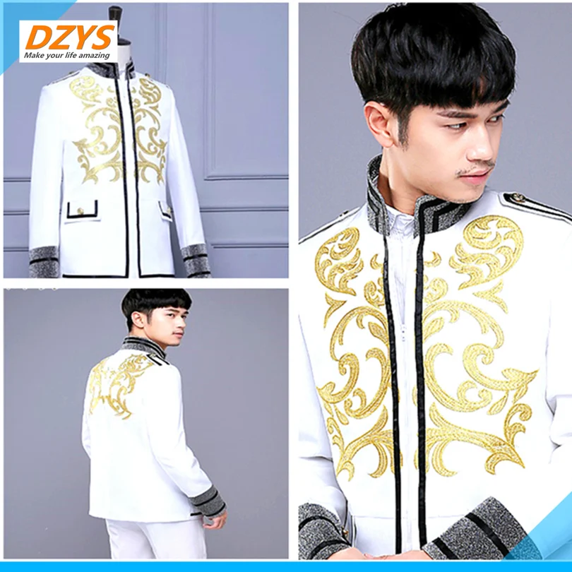 Singer host men's dress white Prince collar Court men's Dress dance performance costume
Singer host men's dress white Prince collar Court men's Dress dance performance costume