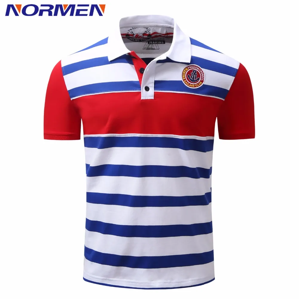Мужская хлопковая рубашка поло с коротким рукавом и отложным воротником|striped polo