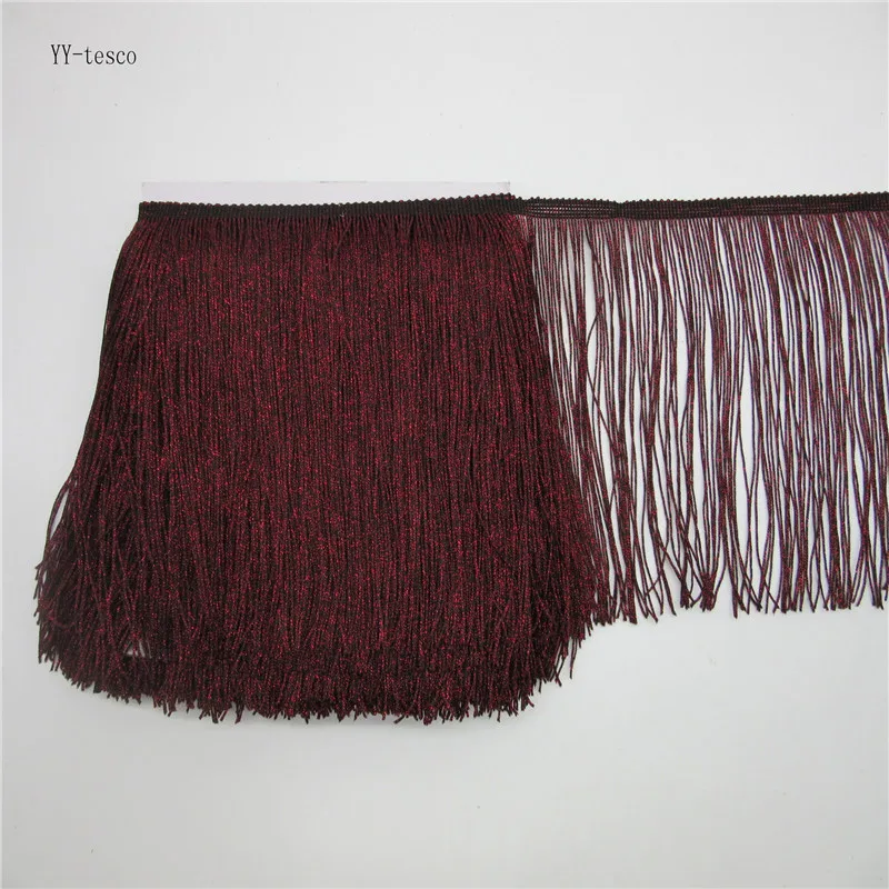 

YY-tesco 10Meter 20CM Long Lace Fringe Tassel Trim Wine red Fringe Trimming Polyester Sew Latin Dress Stage Garment Accessories