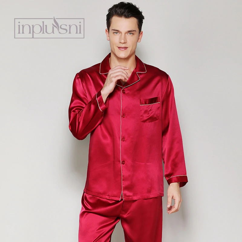Inplusni men pajama sets long sleeve blockbuster 100% silk pyjama for four season period and household fashion homewear | Мужская одежда