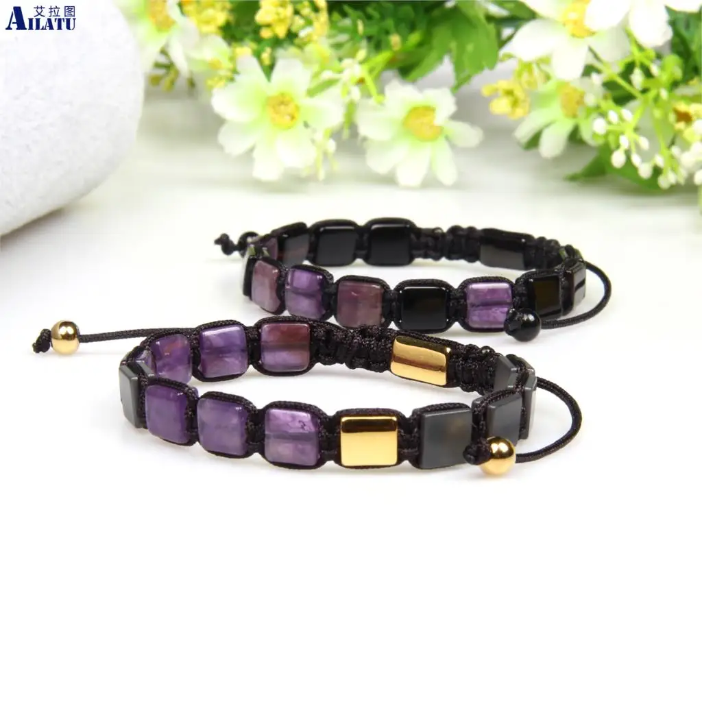Ailatu New Design Natural Purple Crystal Square Flatbed Braided Macrame Bracelet Stainless Steel Unisex Jewels for Men and Women
Ailatu New Design Natural Purple Crystal Square Flatbed Braided Macrame Bracelet Stainless Steel Unisex Jewels for Men and Women