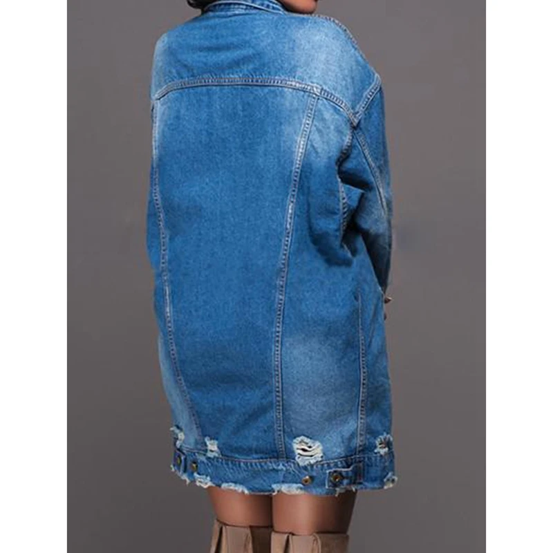 Женская джинсовая куртка на пуговицах винтажная однотонная с длинным рукавом в
