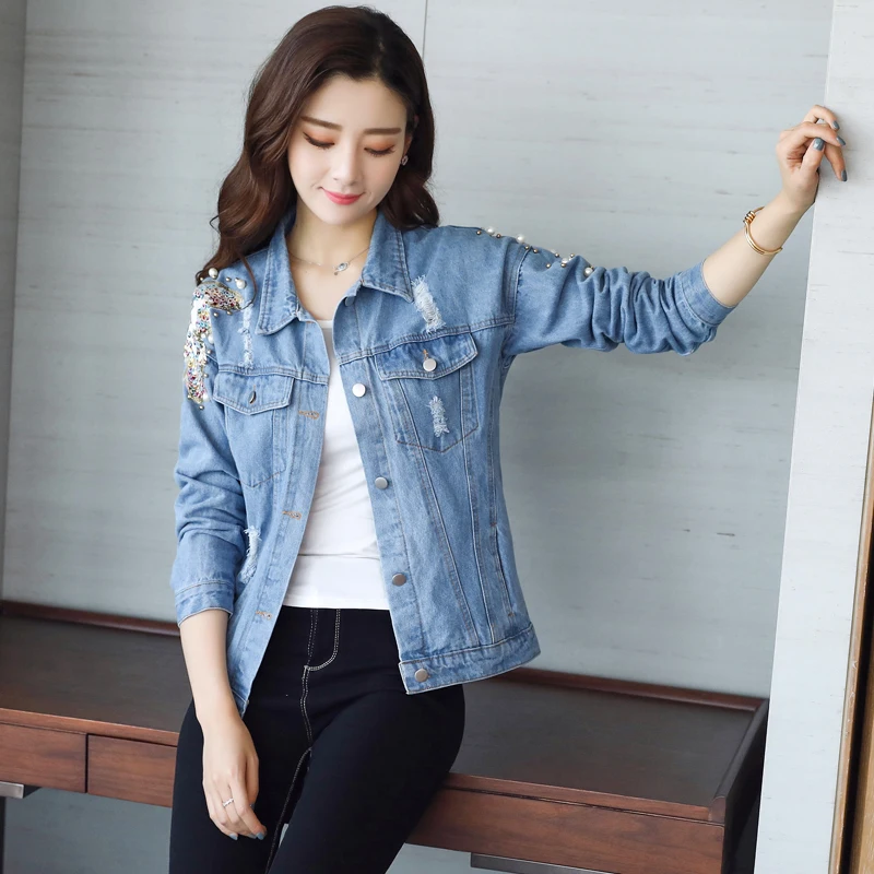Women Basic Coat BF style Denim Jacket Women Beaded sequins Denim Denim Jacket For Women Jeans Jacket Women Denim Coat loose
Women Basic Coat BF style Denim Jacket Women Beaded sequins Denim Denim Jacket For Women Jeans Jacket Women Denim Coat loose