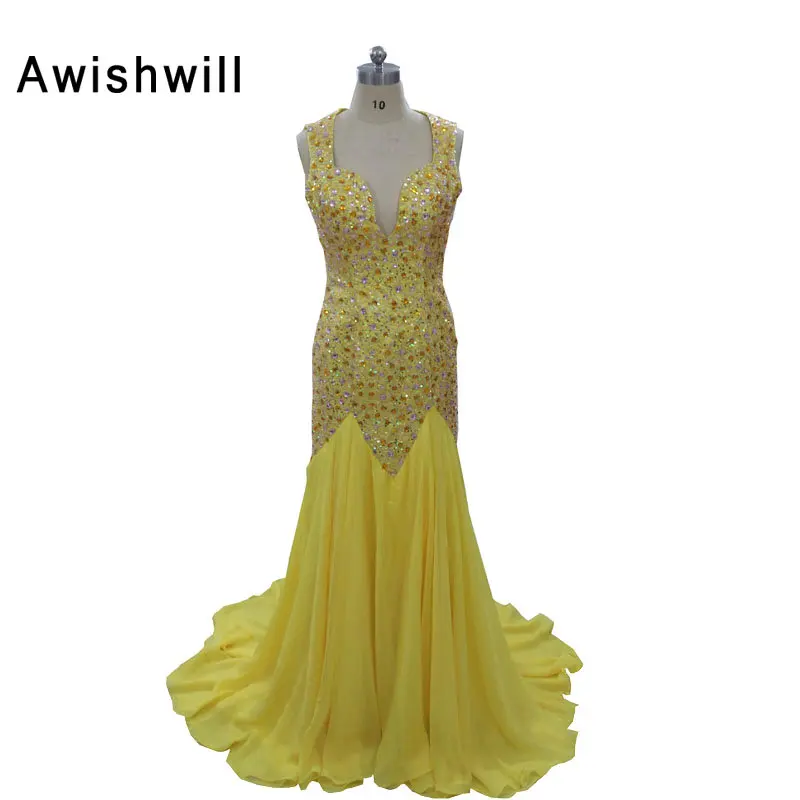 Fancy Ope Back V Neck Handmade Beadings Vestidos 2018 Prom Dress Chiffon Court Train Yellow Long Party Dresses For Graduation
Fancy Ope Back V Neck Handmade Beadings Vestidos 2018 Prom Dress Chiffon Court Train Yellow Long Party Dresses For Graduation