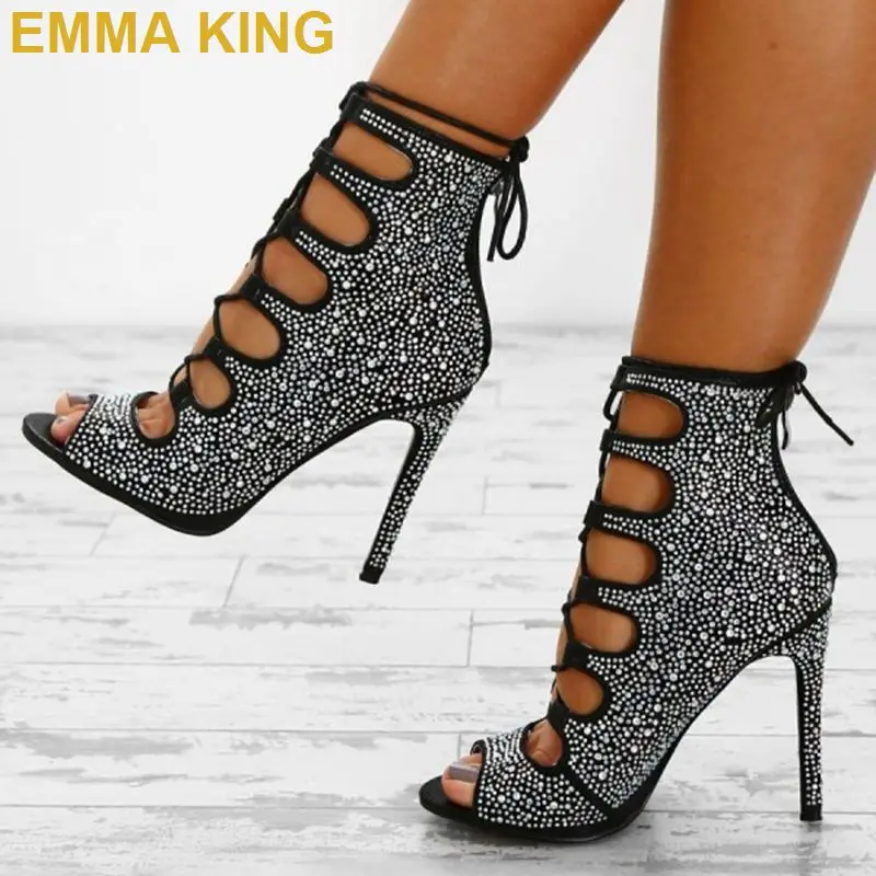 Black Rhinestones Stiletto Heel Summer Ankle Boots For Women Sexy Peep Toe Hollow Out High Heels Shoes Ladies Summer Sandals New
Black Rhinestones Stiletto Heel Summer Ankle Boots For Women Sexy Peep Toe Hollow Out High Heels Shoes Ladies Summer Sandals New