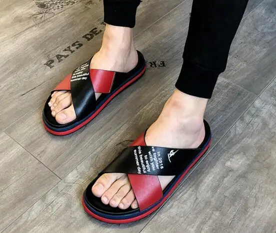 Men's all match print slippers 2018 new summer leather Roman flat beach shoes slippers
Men's all match print slippers 2018 new summer leather Roman flat beach shoes slippers