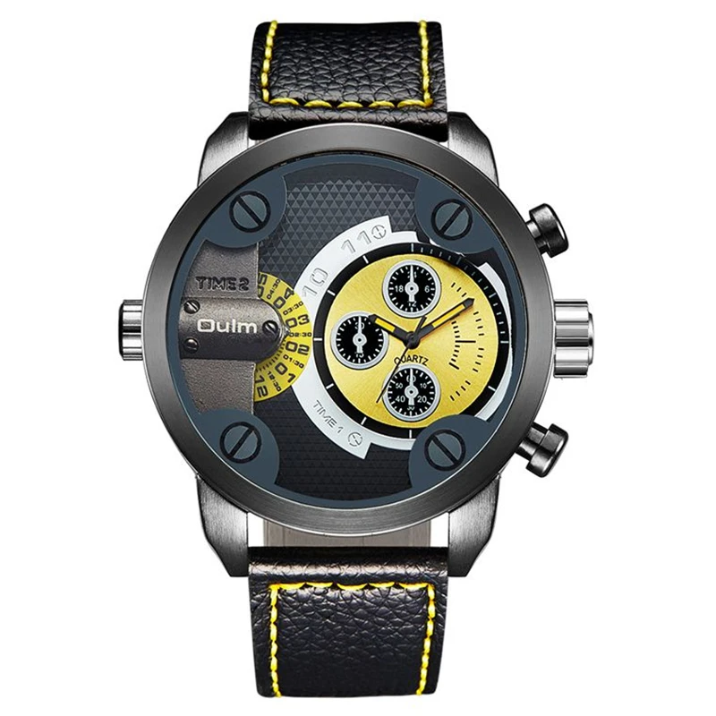 Oulm Luxury Men's Watches 7 Colors Fashion Two Time Zone Quartz Watch Male Military Clock Hours PU Leather Man Wristwatch
Oulm Luxury Men's Watches 7 Colors Fashion Two Time Zone Quartz Watch Male Military Clock Hours PU Leather Man Wristwatch