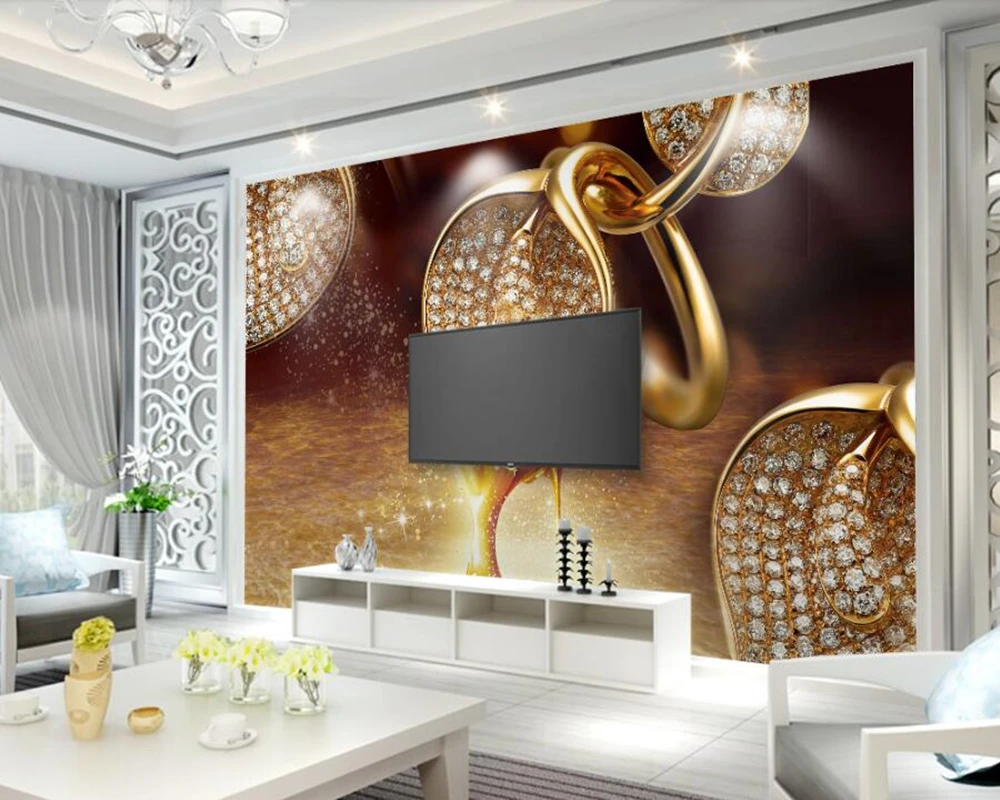 Золотые алмазные украшения с лилиями 3d обои цветами для гостиной телевизора