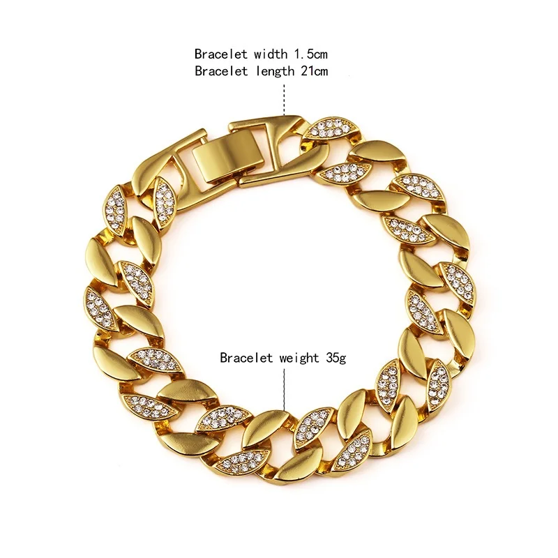 Mens Hip Hop Jewelry Sets Miami Cuban Link Chain Necklace Bracelets Gold Tone Bling Half Rhinestones Iced Out Chains Set
Mens Hip Hop Jewelry Sets Miami Cuban Link Chain Necklace Bracelets Gold Tone Bling Half Rhinestones Iced Out Chains Set