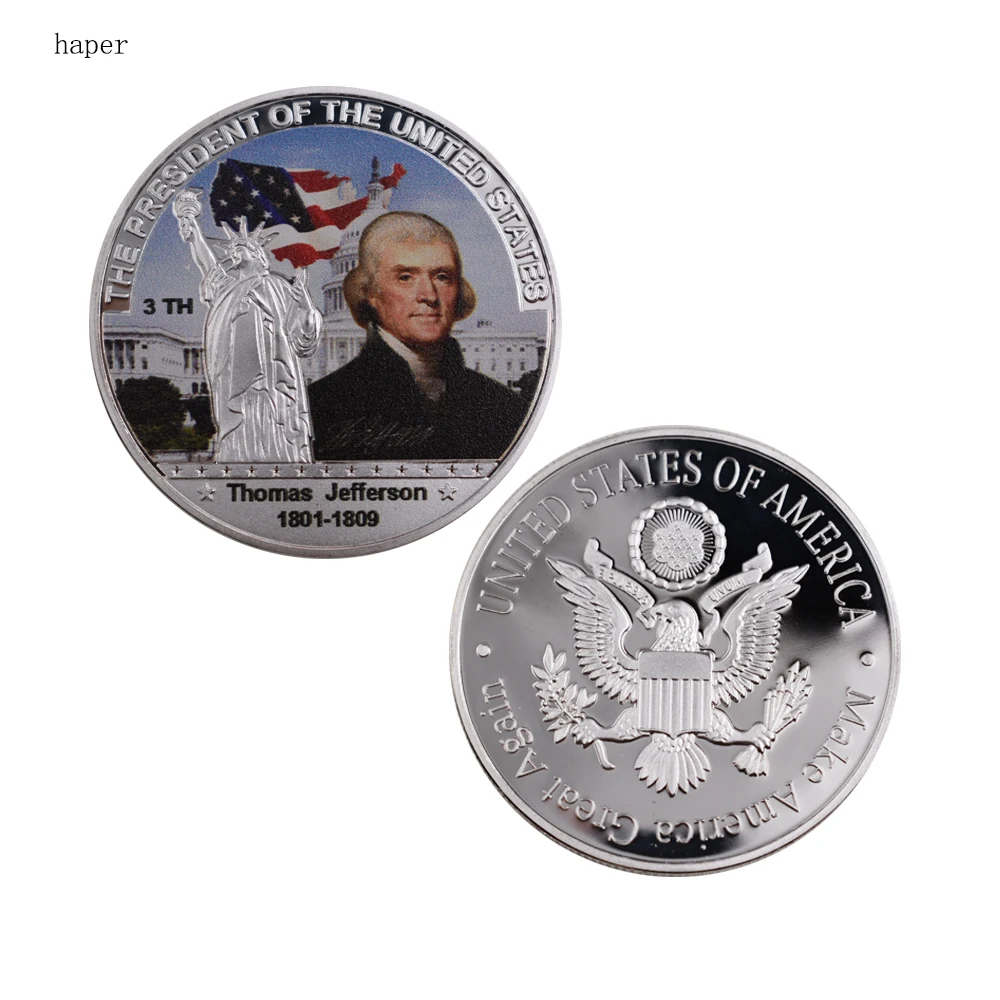 Commemorative Thomas Jefferson Model Zinc Alloy Crafts Rare Silver Foil USA President Art Coins /w Plastic Case 40x3mm
Commemorative Thomas Jefferson Model Zinc Alloy Crafts Rare Silver Foil USA President Art Coins /w Plastic Case 40x3mm