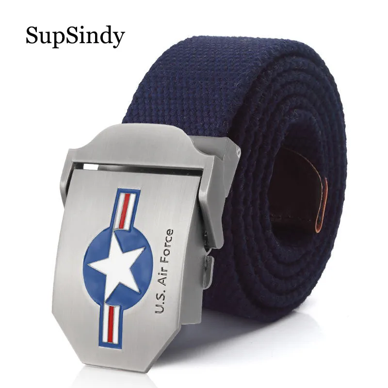 

SupSindy Men Canvas Belt US Air Force Metal Buckle Army Military Tactical Belts for Men Fashion Jeans Waistband Male Strap Black