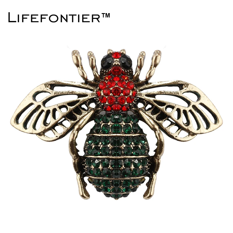 Lifefontier красные и зеленые стразы полые крылья пчела броши для женщин Броши Булавки