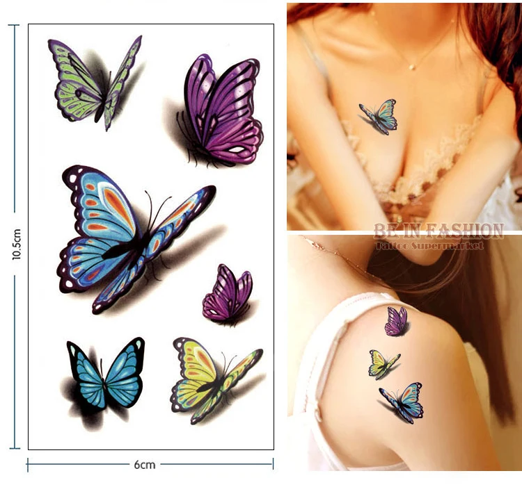 Waterproof Temporary Tattoo Sticker 3D Butterfly Color flash trendy tattoo small neck hand arm shoulder fake QS057 | Красота и