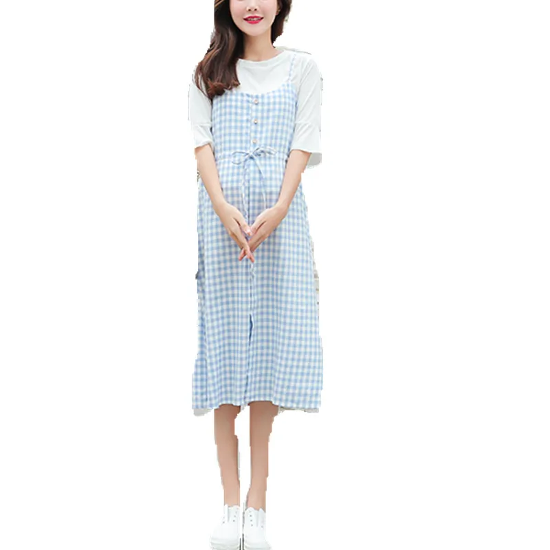 Spring Summer Maternity Dress New Fashion Two-piece Dresses Loose Large Size T-shirt + Dress Plaid Half Sleeve Pregnant Dress
Spring Summer Maternity Dress New Fashion Two-piece Dresses Loose Large Size T-shirt + Dress Plaid Half Sleeve Pregnant Dress
