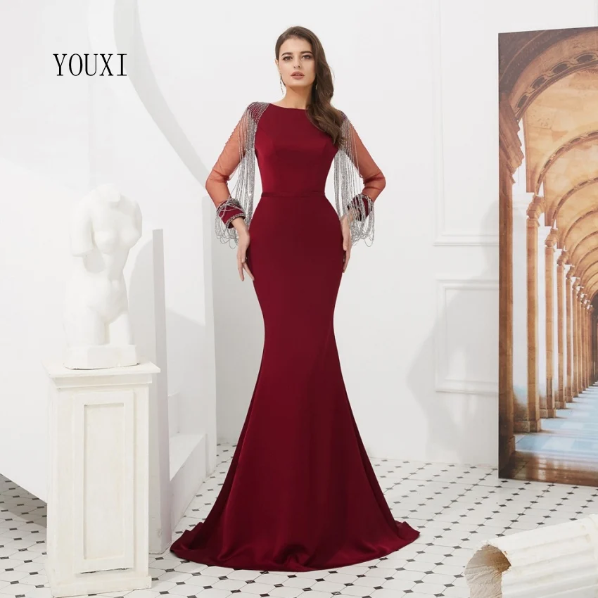 Elegant Long Sleeve Burgundy Evening Dresses 2023 New Abendkleider Tassel Beading Mermaid Formal robe de soiree
Elegant Long Sleeve Burgundy Evening Dresses 2023 New Abendkleider Tassel Beading Mermaid Formal robe de soiree