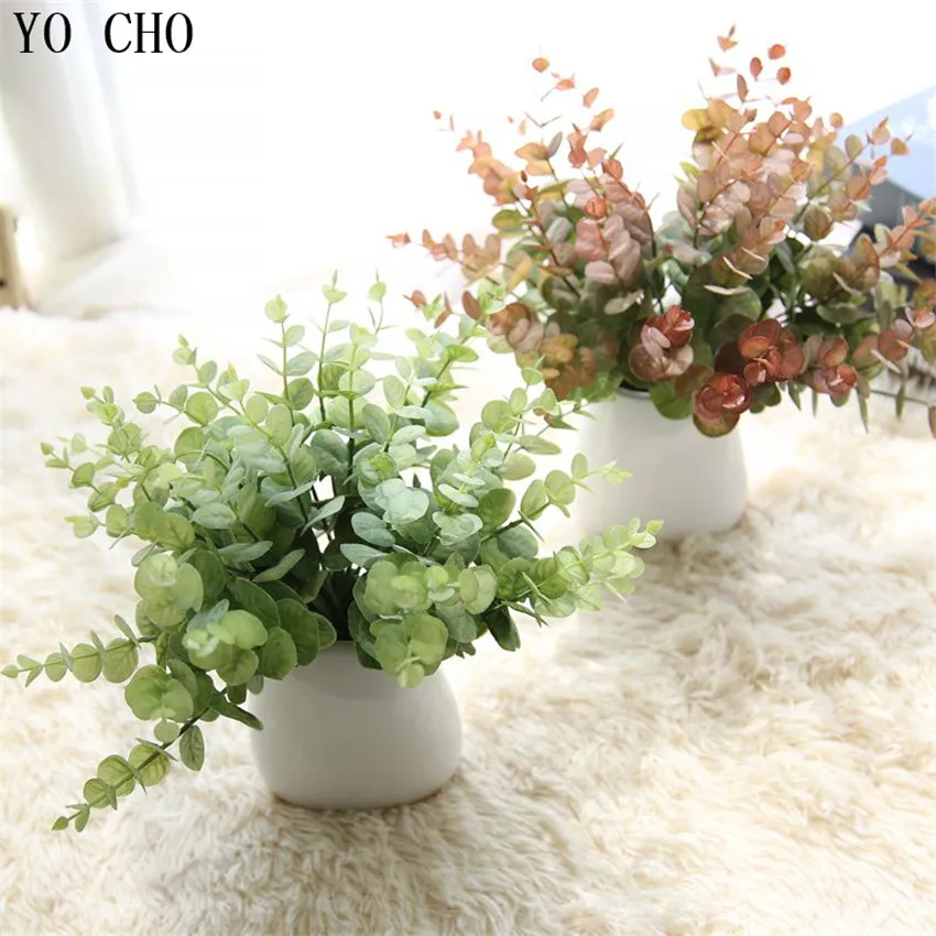 

YO CHO DIY Handmade Plastic Grass Wheat Plant Artificial Bouquet For Home Hotel Party Decoration Eucalyptus Leaves orchid plants
