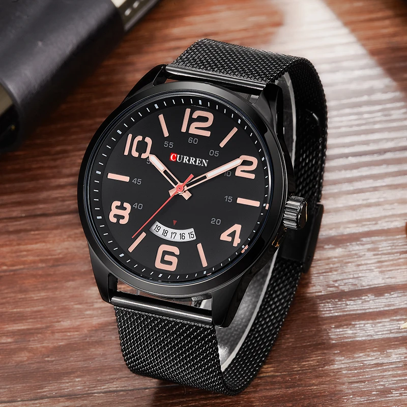 CURREN Fashion Rose Number Black Mesh Band Design Military Watches Complete Calendar Men's Quartz Watch Waterproof Clock Male
CURREN Fashion Rose Number Black Mesh Band Design Military Watches Complete Calendar Men's Quartz Watch Waterproof Clock Male