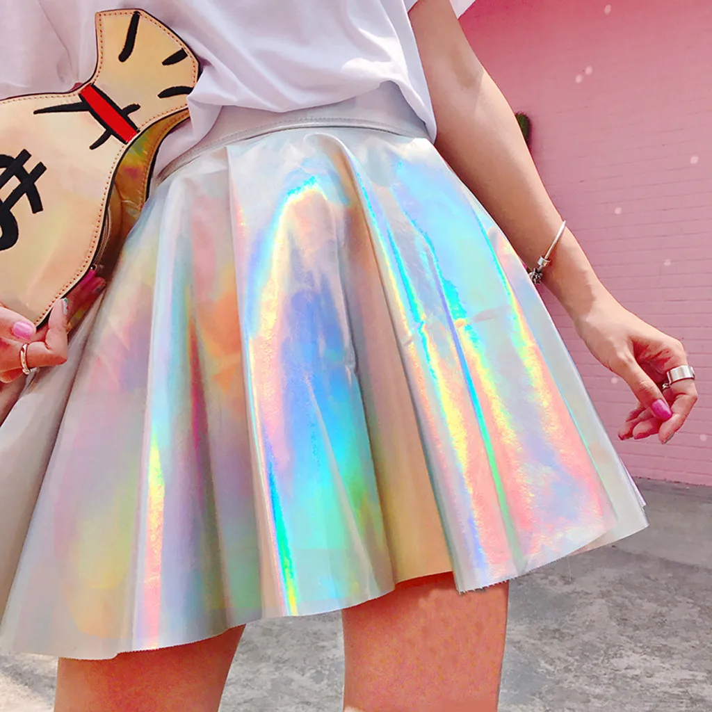 Женская юбка юбки shein saia harajuku однотонные голографические плиссированные