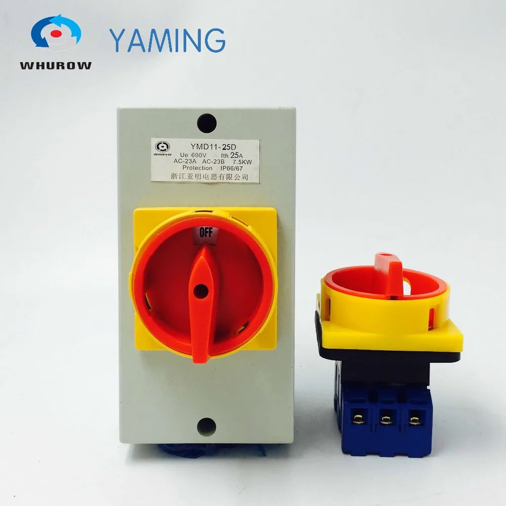 Isolator switch with waterproof box 25A 3P/4P on-off padlock rotary changeover cam switch YMD11-25D
Isolator switch with waterproof box 25A 3P/4P on-off padlock rotary changeover cam switch YMD11-25D