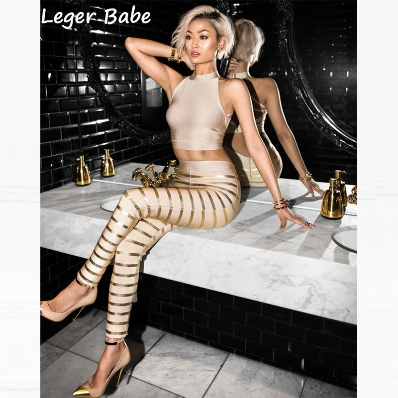 Herve leger Babe 2018 Fashion Night Out вечерние летние укороченный топ с золотые полосы длинные
