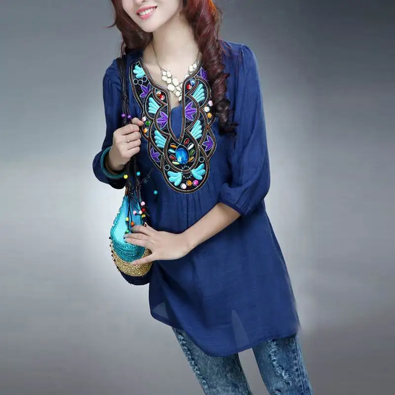 Women Loose Half Sleeved Cotton Linen Embroidery Beaded Tops Large Size Slub Long Shirts
Women Loose Half Sleeved Cotton Linen Embroidery Beaded Tops Large Size Slub Long Shirts