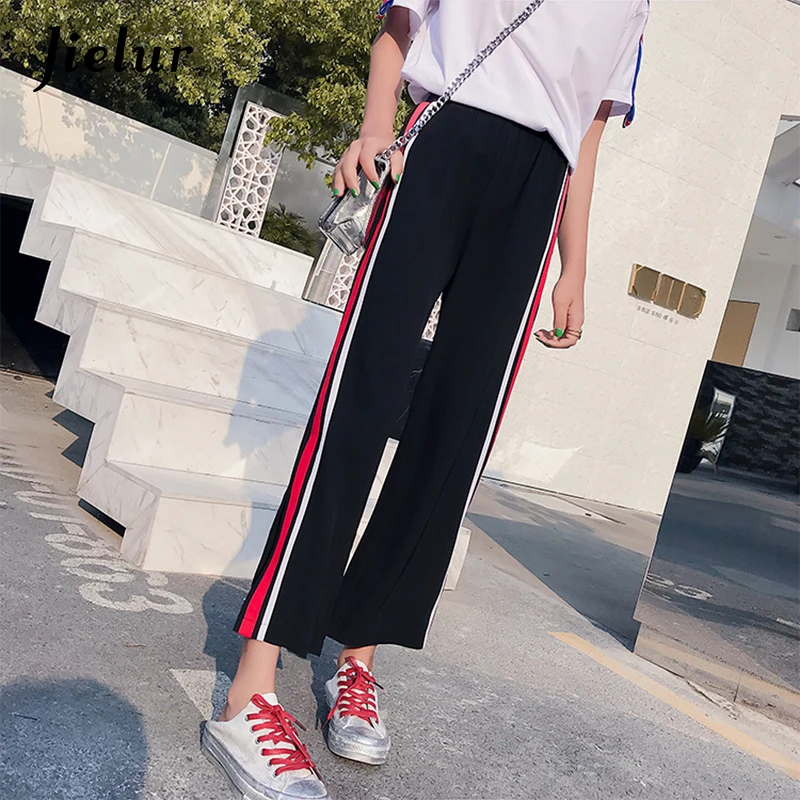 Jielur Summer Cool Side Split Wide Leg Pants Elastic Waist Stripes Patchwork Casual Trousers Women Straight Loose Student Pants
Jielur Summer Cool Side Split Wide Leg Pants Elastic Waist Stripes Patchwork Casual Trousers Women Straight Loose Student Pants