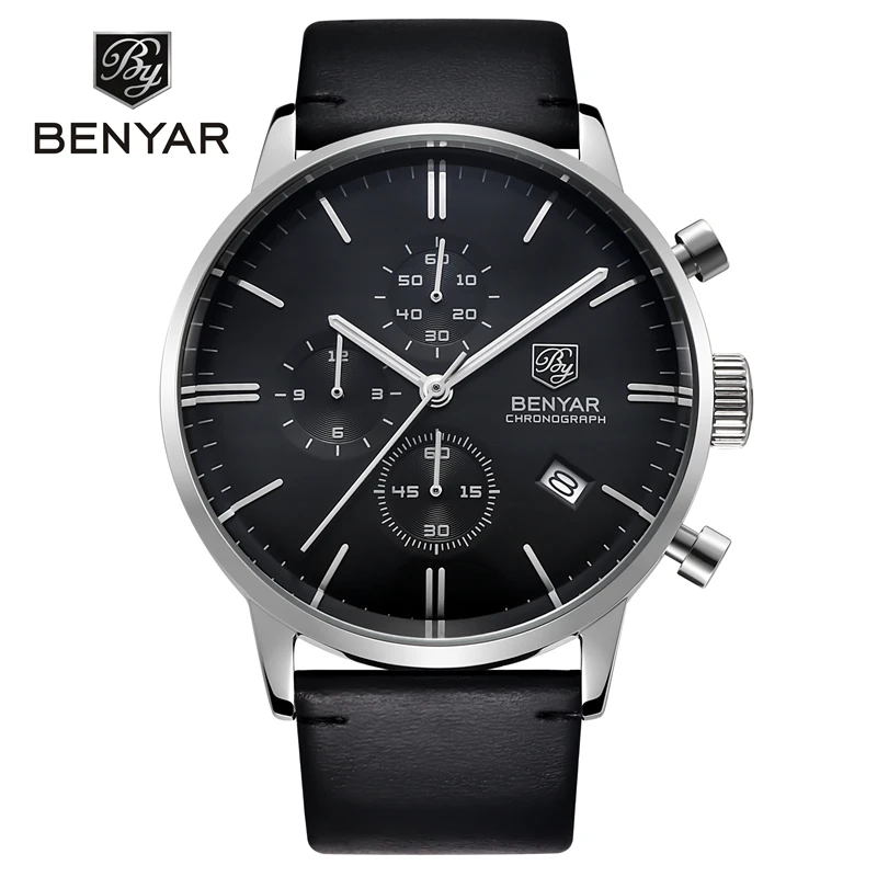 BENYAR Men Sport Chronograph Quartz Watch Waterproof Leather Calendar Stopwatch Wrist Watch Gold Silver Clock Relogio Masculino
BENYAR Men Sport Chronograph Quartz Watch Waterproof Leather Calendar Stopwatch Wrist Watch Gold Silver Clock Relogio Masculino
