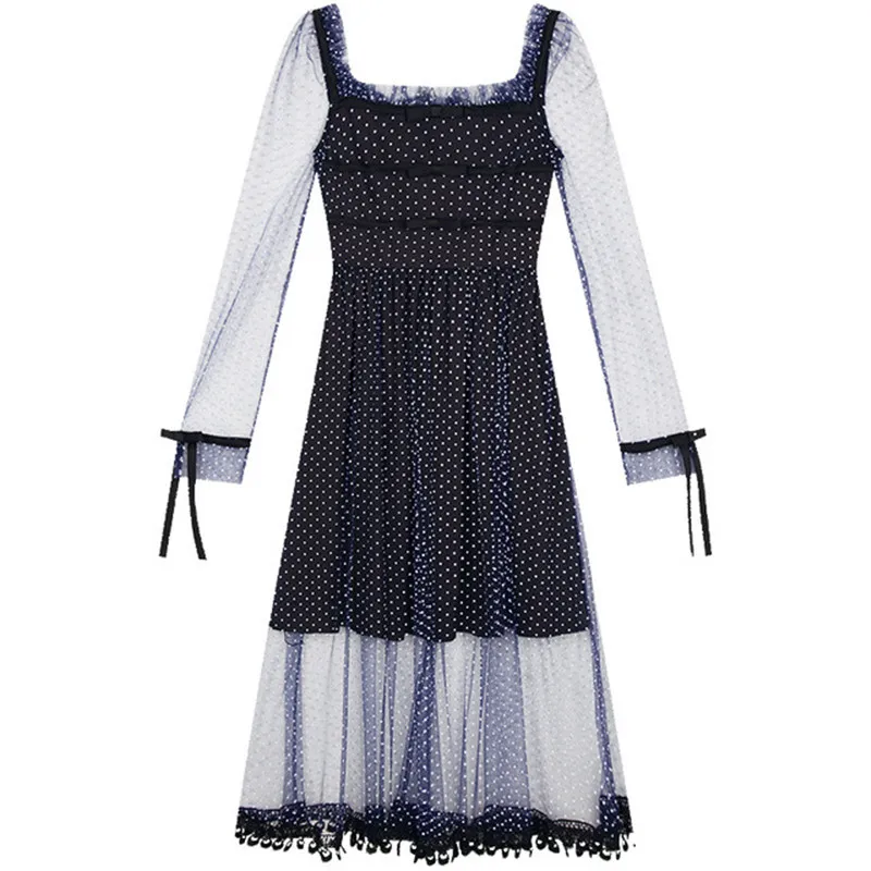 New women autumn A-line dress square collar with white dots elegant sweet dress net lace style fashion top quality for women
New women autumn A-line dress square collar with white dots elegant sweet dress net lace style fashion top quality for women