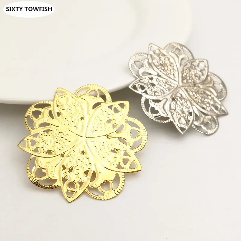 

10 pcs/lot 45mm Gold color/White K Metal Filigree Flowers Slice Charms Base Settings Jewelry DIY Components Findings B1071706