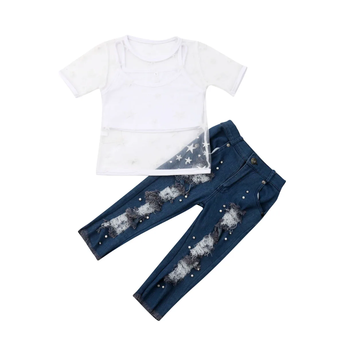 Girl Clothes 3pcs Toddler Girls Summer see-through Outfits Set Tops+Ripped Jeans Pants Size 2-6Y
Girl Clothes 3pcs Toddler Girls Summer see-through Outfits Set Tops+Ripped Jeans Pants Size 2-6Y