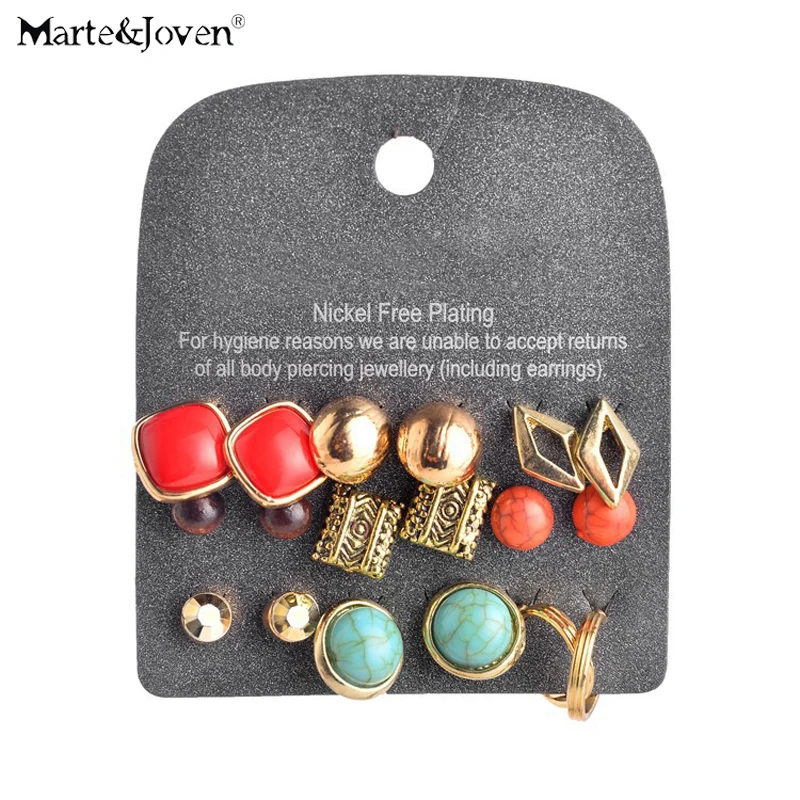 Женские серьги пусеты Marte & Joven из сплава золота с геометрическим узором 9 пар|earrings