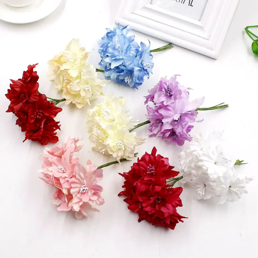 6 шт. декоративные цветы 5 см|flower bouquet|artificial flower bouquetsilk lily flowers |