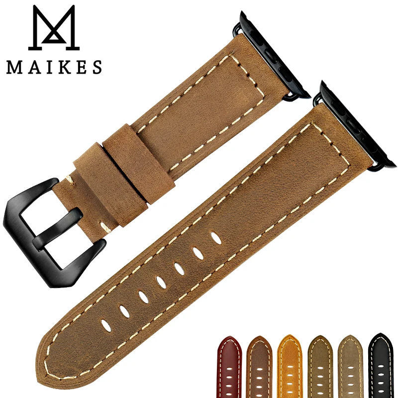 Сменный кожаный ремешок MAIKES для Apple Watch серии SE/6/5/4/3/2/1 44 мм 40 42 38 | Наручные часы