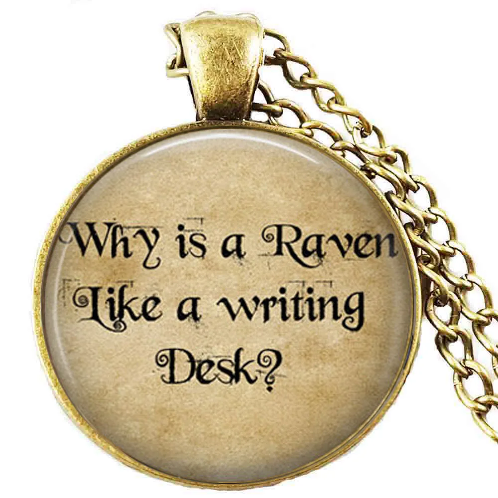 bronze Necklace Why is a raven like a writing desk art pendant , quotes necklace with gift chain
bronze Necklace Why is a raven like a writing desk art pendant , quotes necklace with gift chain