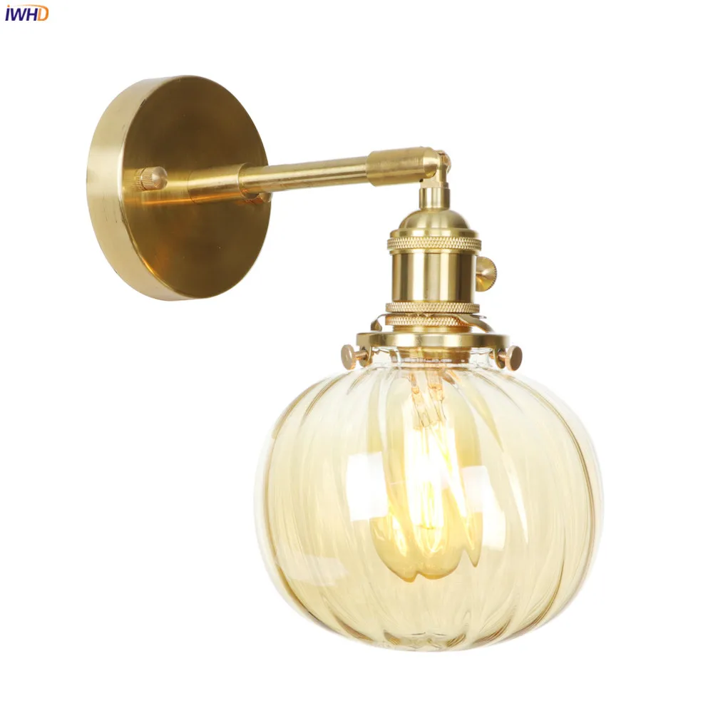 

IWHD Nordic Glass Ball Wall Light Fixtures Bedroom Bathroom Mirror Edison Vintage Copper Wall Lamp Sconce Lamparas De Pared