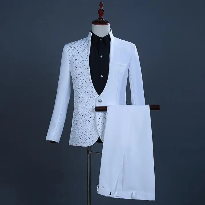 

blazer men suits Stand collar hot drilling designs stage costumes for singers jacket mens clothes dance star style dress punk