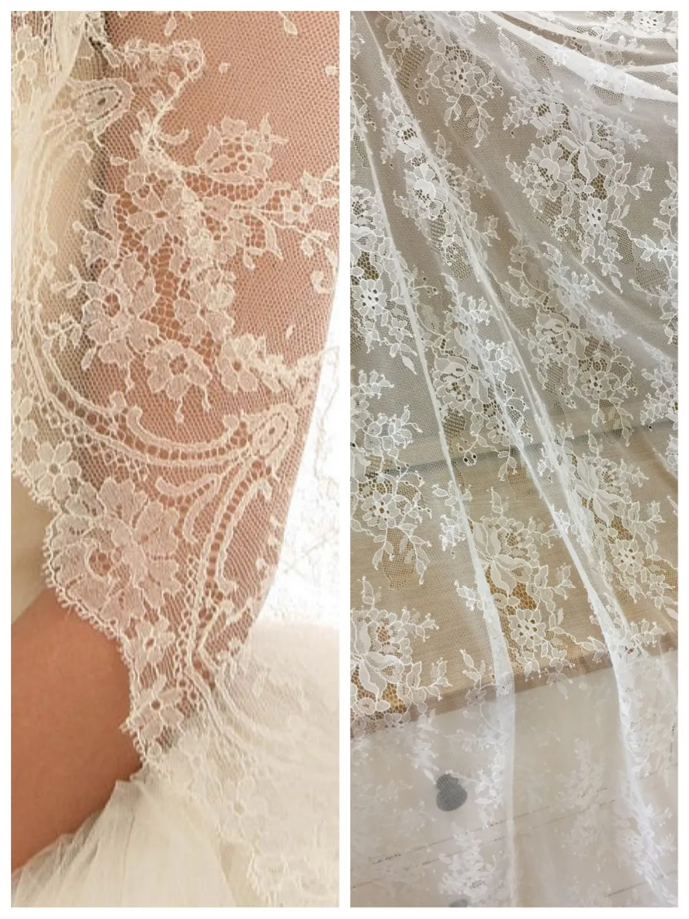 Off White Slim French Chantilly Lace Fabric ,Elegant Sheer Floral Wedding Fabric Soft Bridal Lace Fabric
Off White Slim French Chantilly Lace Fabric ,Elegant Sheer Floral Wedding Fabric Soft Bridal Lace Fabric