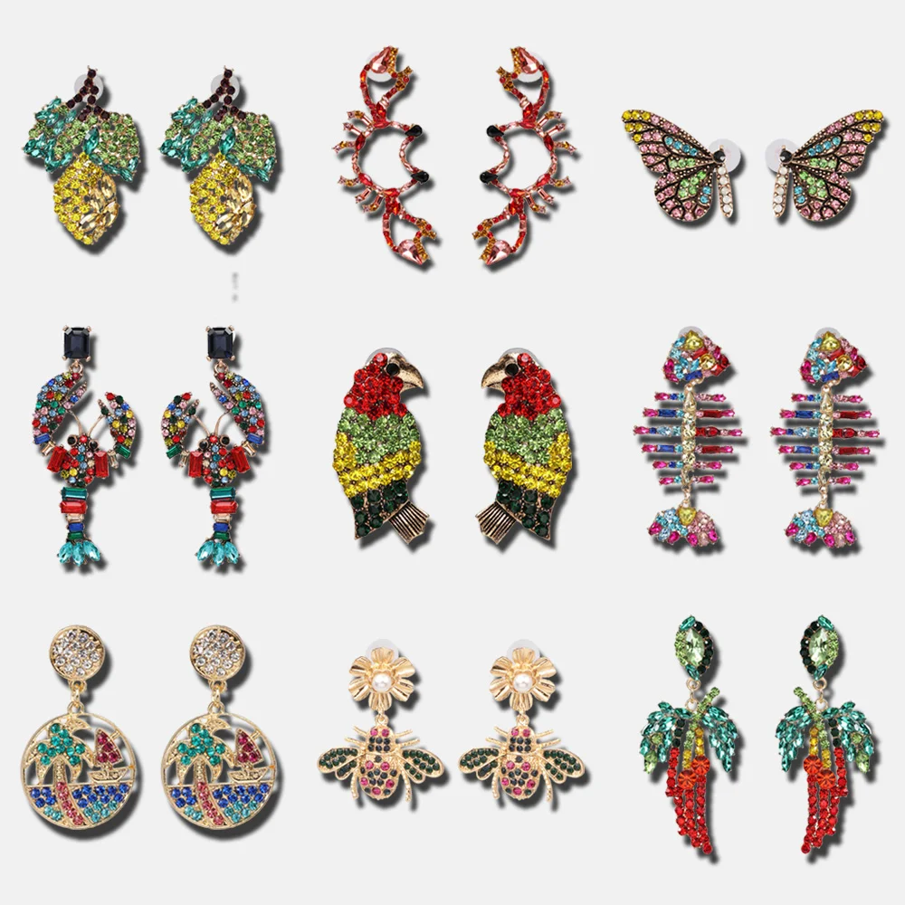 Boho Кристалл Висячие серьги для женщин Мода уникальный кристалл птицы бабочка