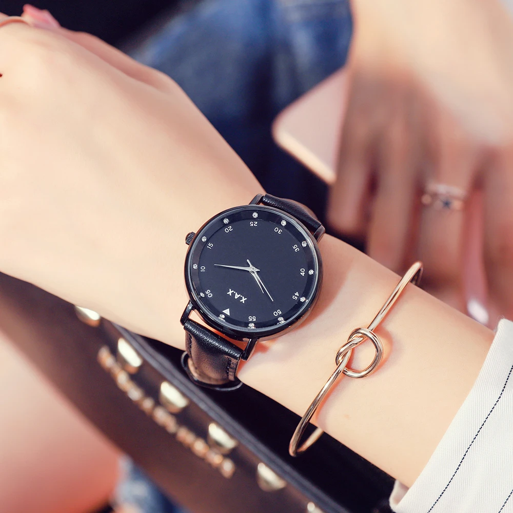 Middle Size Ladies Watch Black Casing. Arabic Numbers and Crystals Diamond Dial Face. Genuine Leather Wrist Strap
Middle Size Ladies Watch Black Casing. Arabic Numbers and Crystals Diamond Dial Face. Genuine Leather Wrist Strap