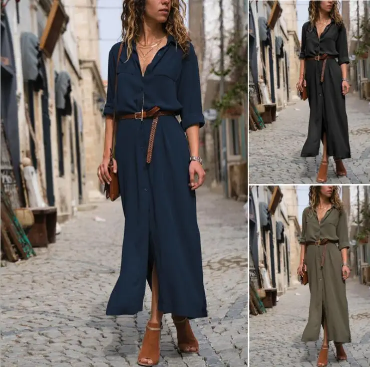 2019 new women's dress fashion loose long-sleeved large swing shirt long casual side split single-breasted dress spring
2019 new women's dress fashion loose long-sleeved large swing shirt long casual side split single-breasted dress spring