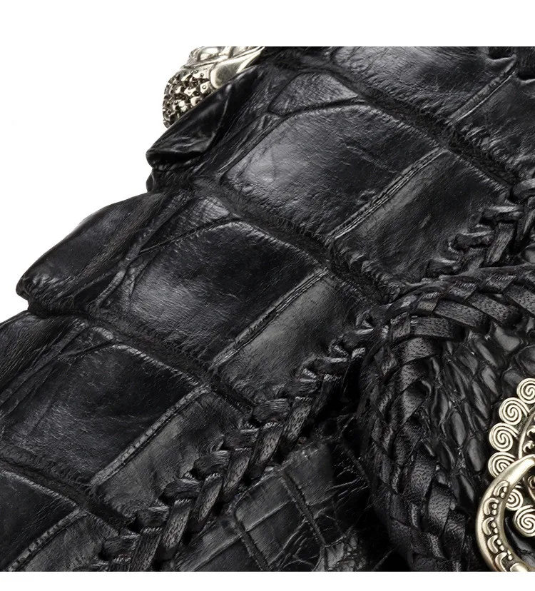 

Handmade Knitting Men Genuine Leather Card Holder Alligator Wallets Black Bag Purses Clutch Vegetable Tanned Leather Wallet
