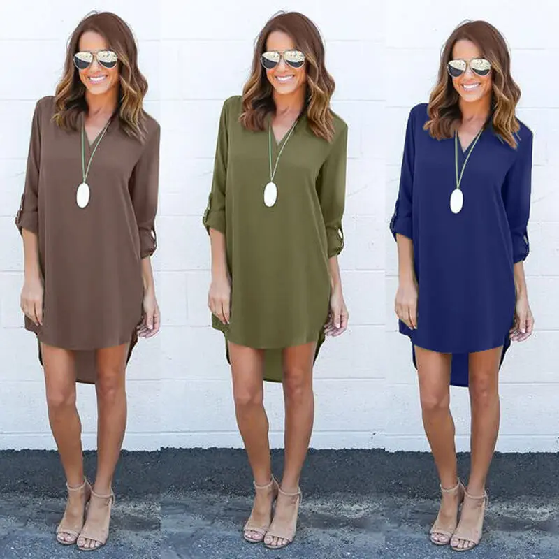 Hot Women Chiffon Long Sleeve Loose Casual Tops T Shirt Dress Ladies Solid Button V Neck Dresses Women Sundress Clothing 6-18
Hot Women Chiffon Long Sleeve Loose Casual Tops T Shirt Dress Ladies Solid Button V Neck Dresses Women Sundress Clothing 6-18